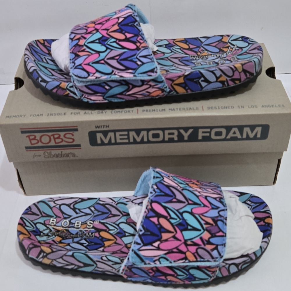 Skechers Women's BOBS JGoldcrown Love Slide Sandals Colorful Hearts